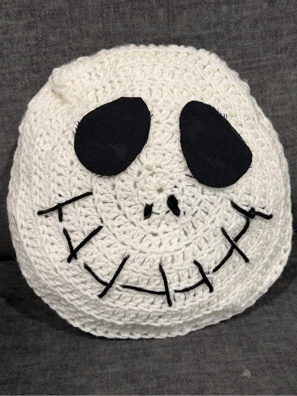 Handmade White Crochet nightmare before Christmas pillow